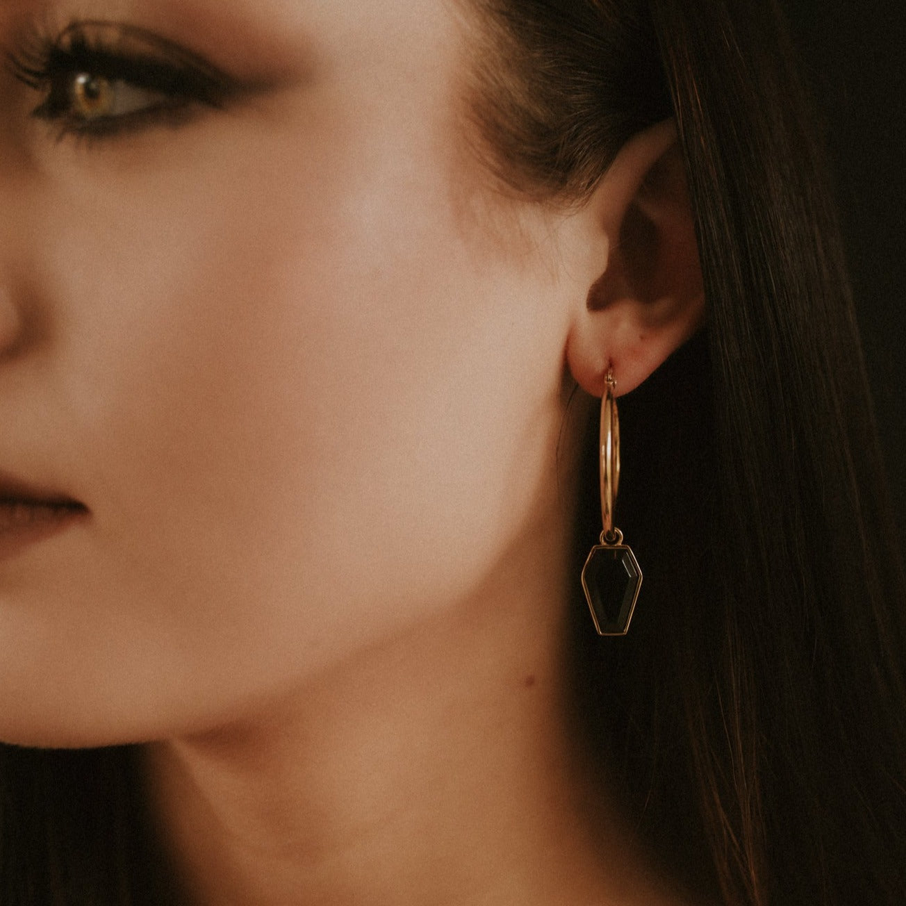 Gold Crypt Black Coffin Gothic Hoops